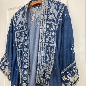 Johnny Was - Art to Wear - Alberte Chambray Cropped Denim Kimono Top Jacket